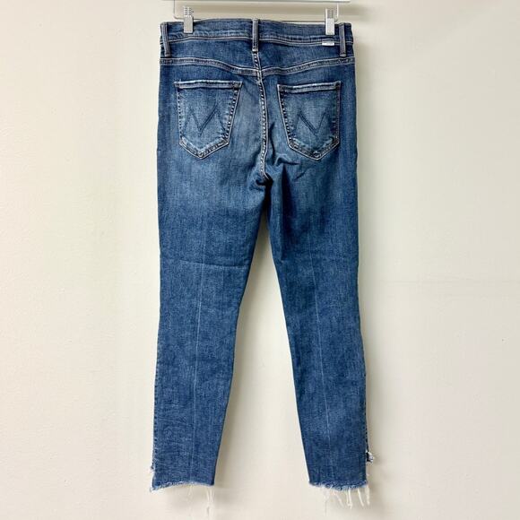 MOTHER Cotton Blend High Waisted Frayed Hem Denim Skinny Jeans Blue Womens US 28 - Picture 2 of 5